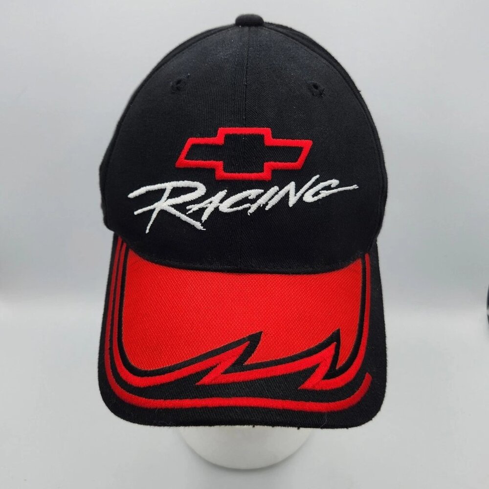 Vintage Chevrolet Racing Strapback Hat NASCAR Black Embroidered Cap EUC